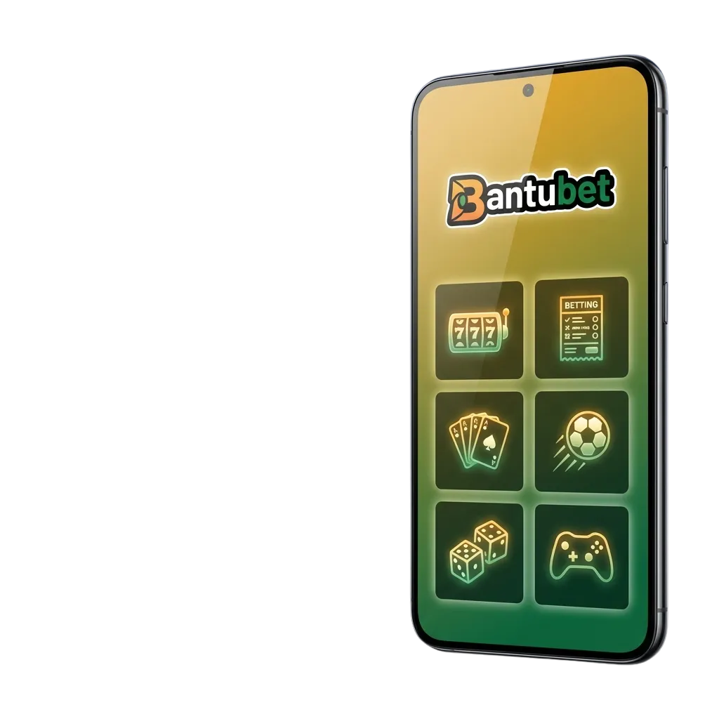 Tela do app Bantubet para Android mostrando apostas desportivas e jogos de casino disponíveis para utilizadores em Angola