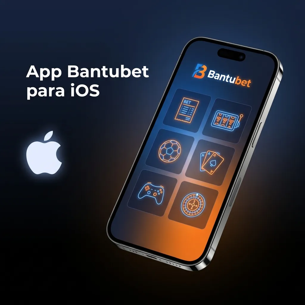 Tela de iPhone exibindo o app Bantubet iOS com opções de apostas, casino e gestão de conta em português