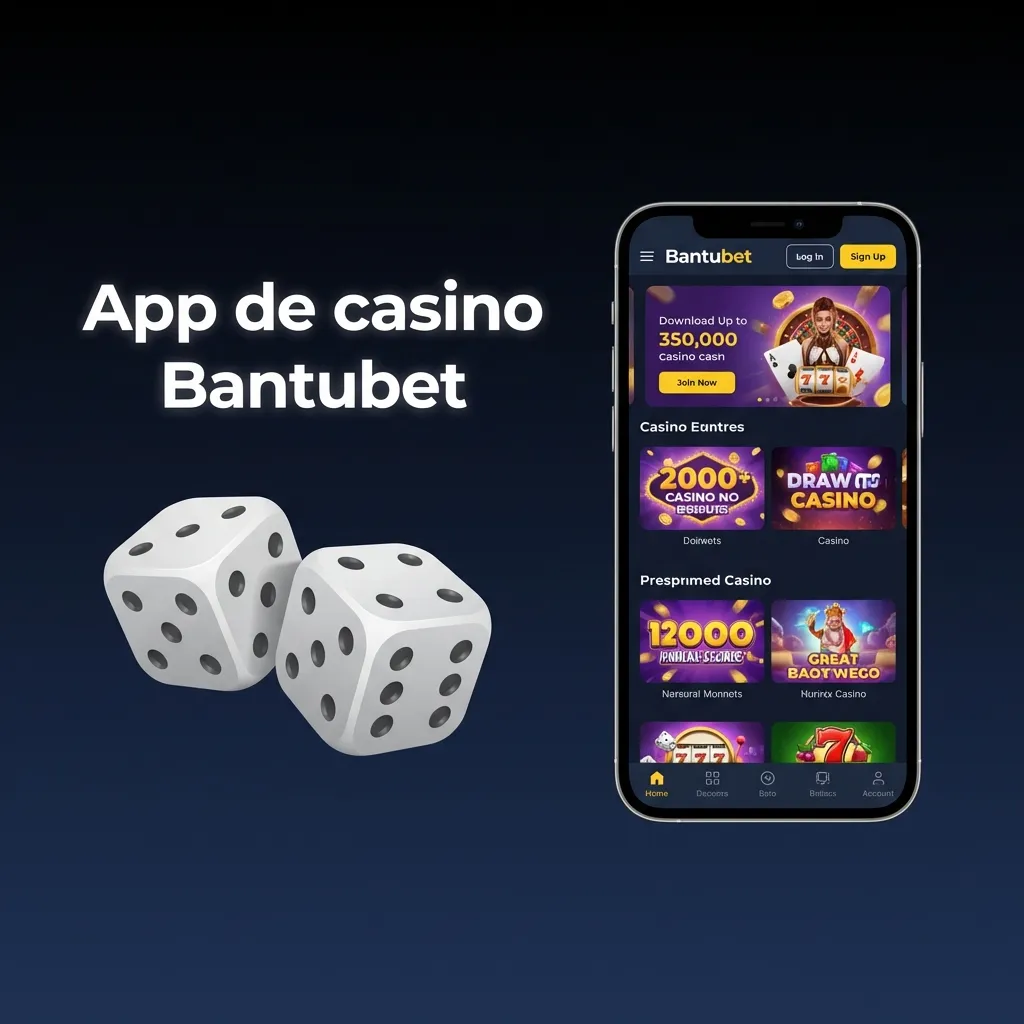Ecrã da app de casino Bantubet com slots populares, live casino com crupiês e navegação entre desporto e casino