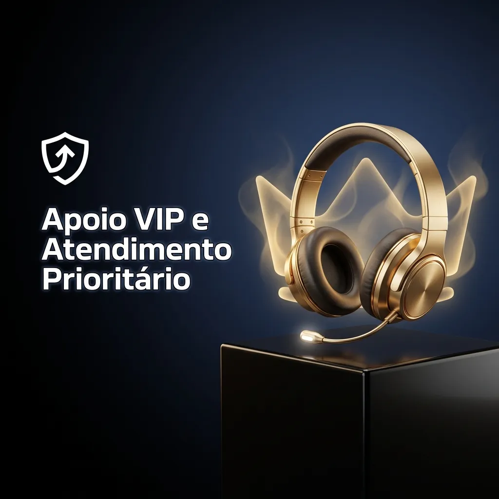 Ilustração de jogador VIP a receber atendimento prioritário em vários canais de suporte dedicados e exclusivos.