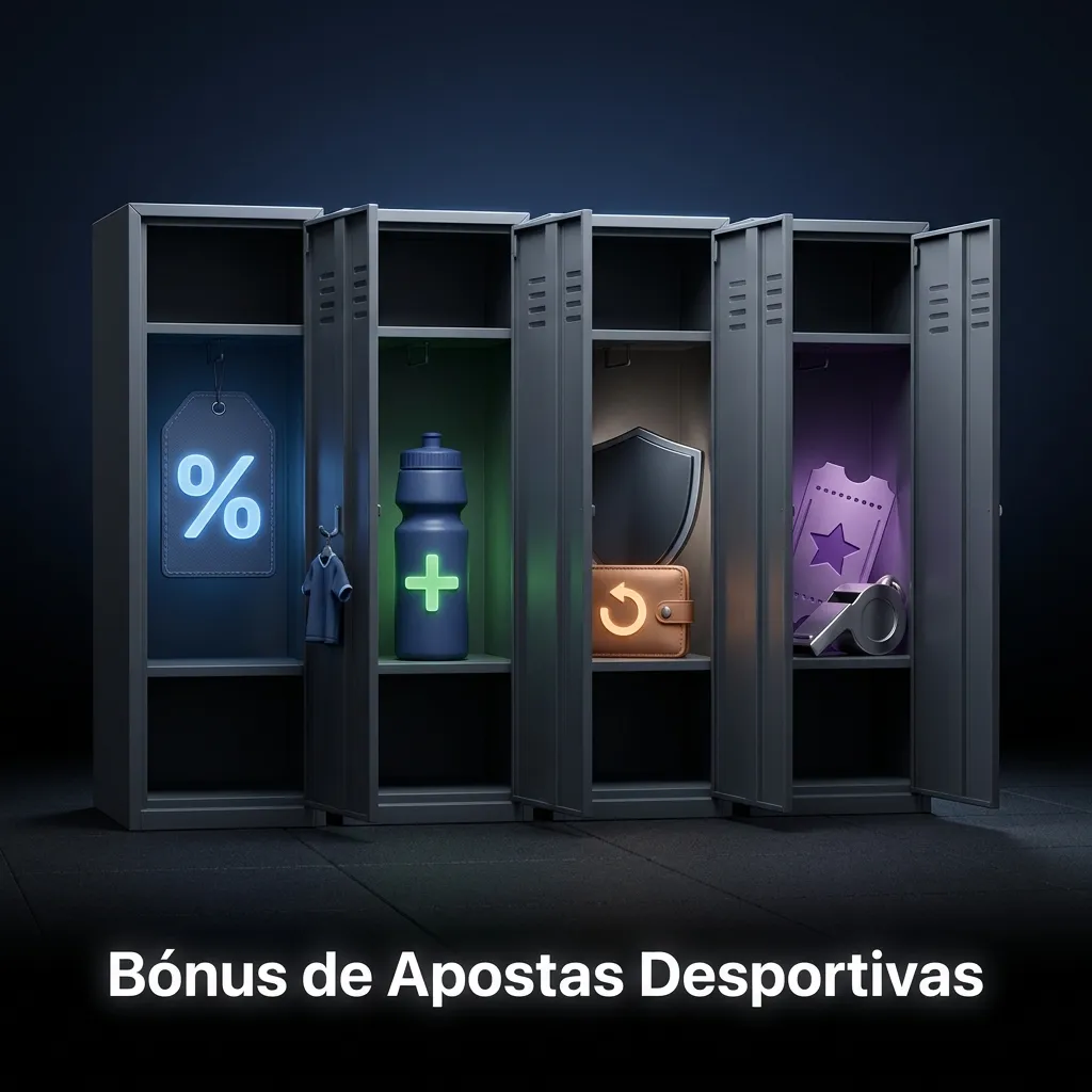 Banner “Bónus de Apostas Desportivas” com ícones de futebol, basquete e ténis e destaque para ofertas de boas-vindas e apostas grátis