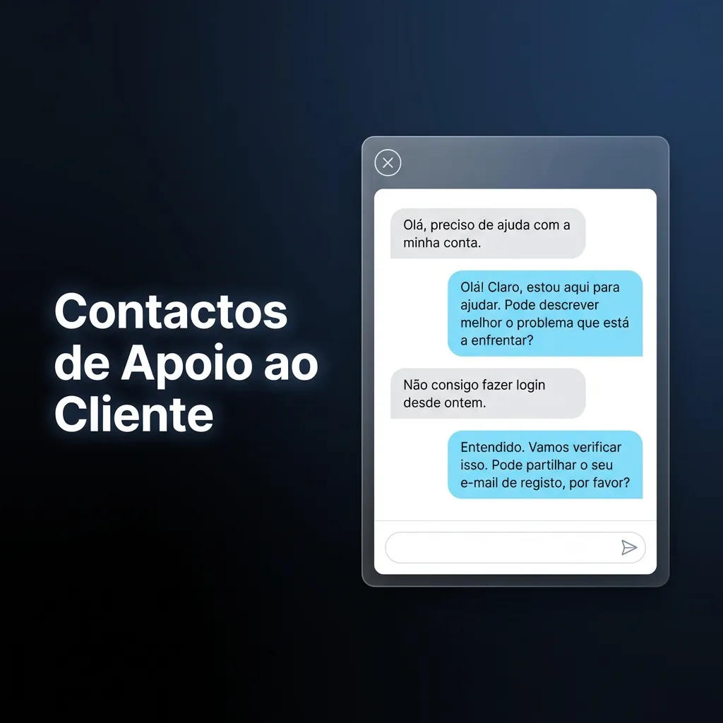 Ícones de chat, e-mail, telefone e mensagens representando canais de apoio ao cliente para questões de pagamentos e conta