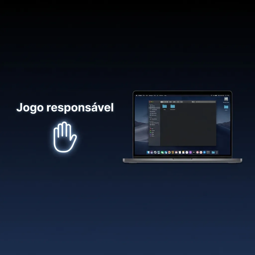 Ilustração de jogo responsável com jogador sereno, lembrete de limites e mensagem de apostar com controlo e segurança