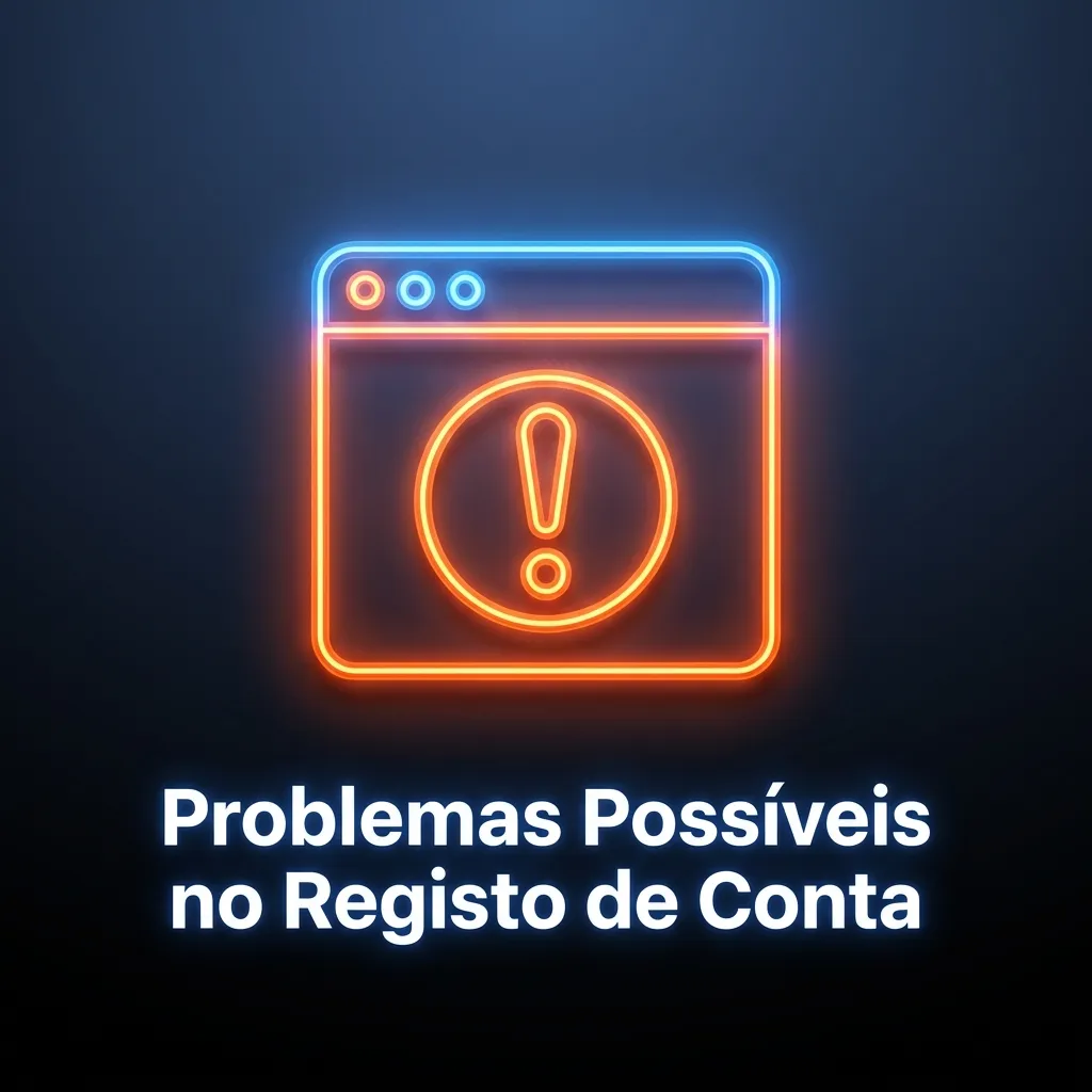 Ilustração de utilizador com computador e ícones de erro, mostrando soluções rápidas para problemas comuns no registo de conta