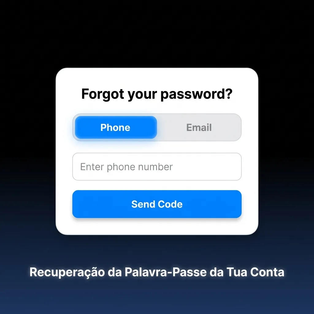 Ecrã de recuperação de palavra‑passe com formulário e ícone de cadeado, destacando segurança da conta